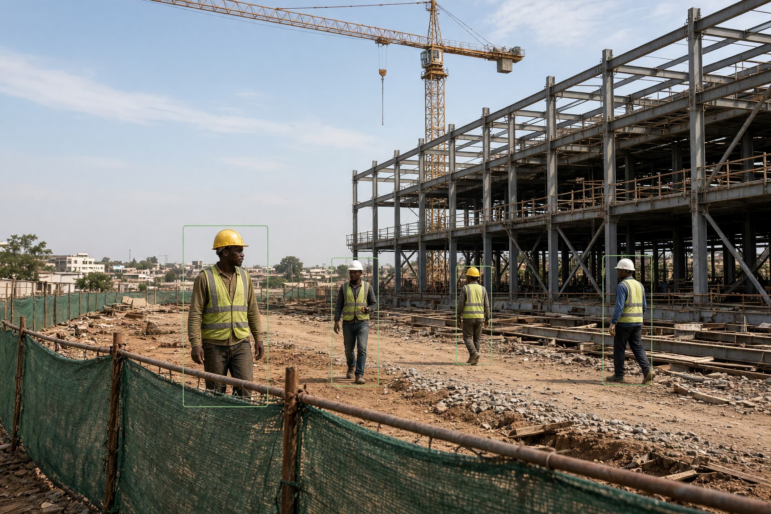 Construction site feed with PPE and barrier compliance checks